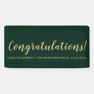 Congratulations dark green gold custom graduation banner