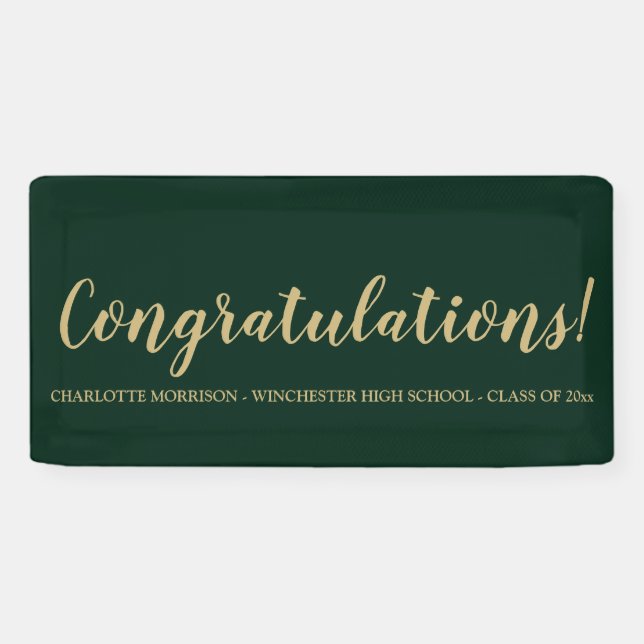 Congratulations dark green gold custom graduation banner (Horizontal)