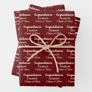 Congratulations Dark Red White Class of 20xx Name Wrapping Paper Sheet