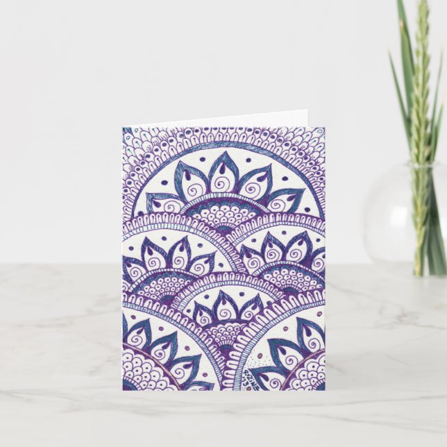 Congratulations Denim Blues Damask Indian Mandala Card (Front)