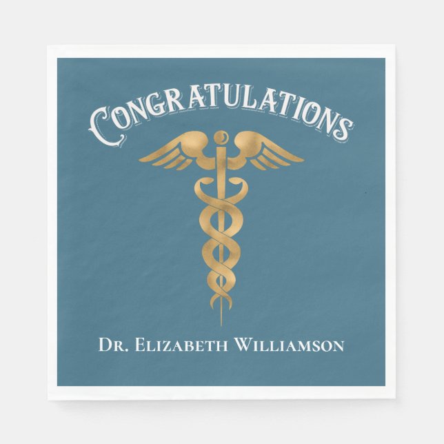 Congratulations Doctor Physician Caduceus Napkin (Front)
