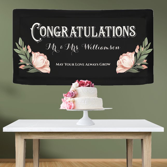 Congratulations Elegant Wedding Reception Flowers Banner (Congratulations Wedding Engagement Anniversary Banner)