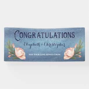 Congratulations Engagement Party Pink Rose Flowers Banner