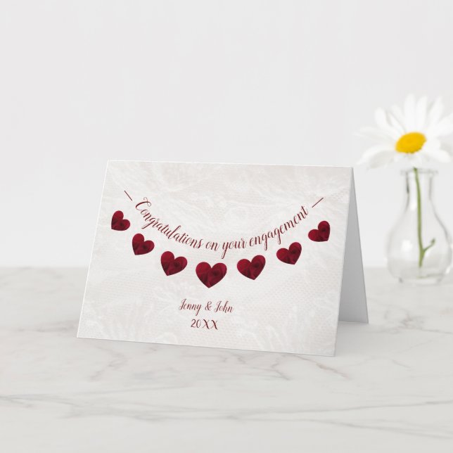 Congratulations engagement red rose heart bunting card (Small Plant)