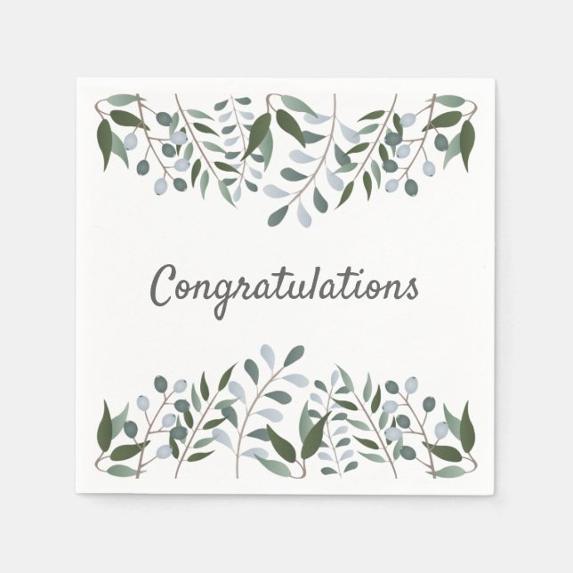 Congratulations Eucalyptus Greenery Floral  Napkin (Front)