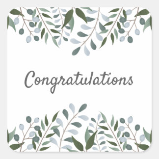 Congratulations Eucalyptus Greenery Floral Square Sticker