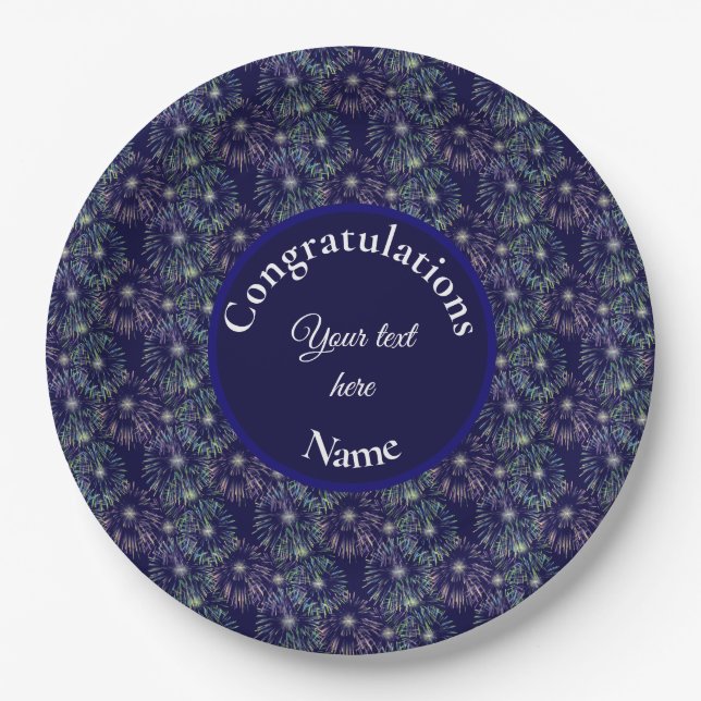 Congratulations Fireworks Personalised     Paper Plate (Front)