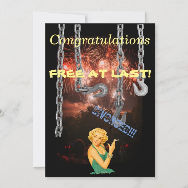 Congratulations (Free at Last) Divorce card. Invitation (Front)