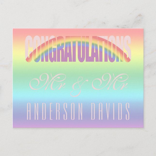 Congratulations Gay Couple Rainbow Flag Postcard (Front)