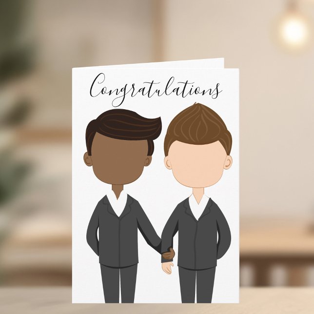 Congratulations Gay Wedding Interracial Men Couple Card (Creator Uploaded)