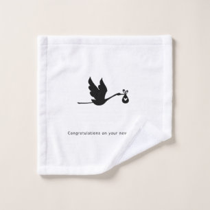Congratulations gift, new arrival, stork, cute wash cloth