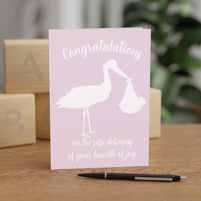 Congratulations Girl Baby Modern Pink Stork Card (Creator Uploaded)