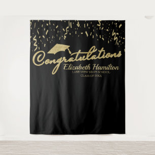 Congratulations Gold And Black Graduation Backdrop Tapestry