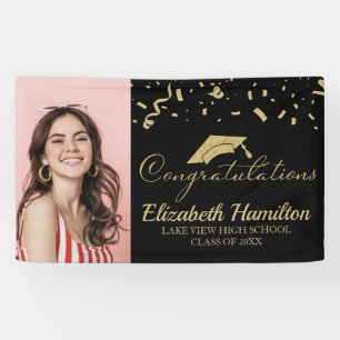 Congratulations Gold And Black Photo Graduation Banner