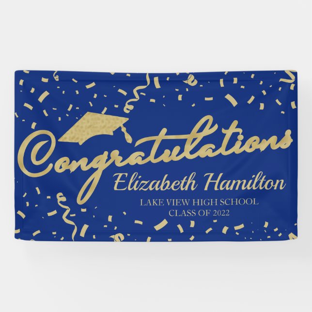 Congratulations Gold And Blue Graduation Banner (Horizontal)