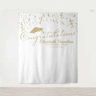Congratulations Gold And White Graduation Backdrop Tapestry