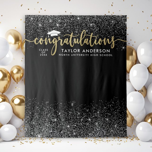 Congratulations Gold Black Graduation Backdrop Tapestry (Creator Uploaded)