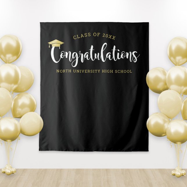 Congratulations Gold Black Graduation Party Tapestry (Creator Uploaded)