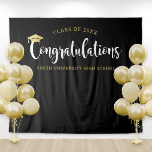 Congratulations Gold Black Graduation Party Tapestry