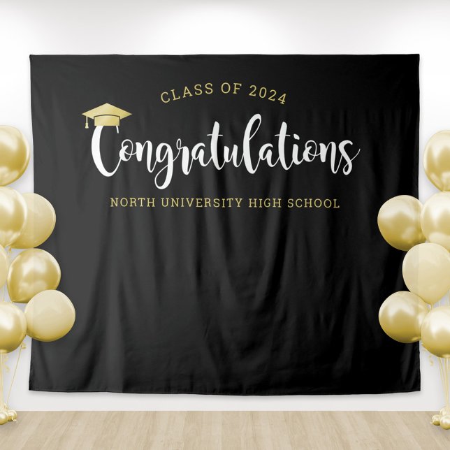 Congratulations Gold Black Graduation Party Tapestry (Creator Uploaded)