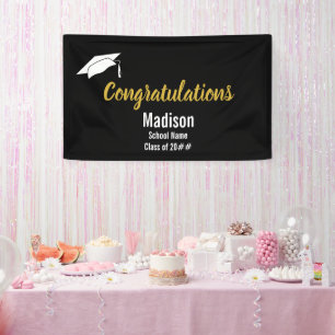 Congratulations Gold Black White School Grad Name Banner
