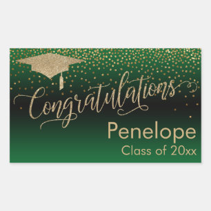 Congratulations Gold Confetti Graduation Green Rectangular Sticker