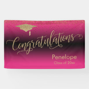 Congratulations Gold Confetti Graduation Hot Pink Banner
