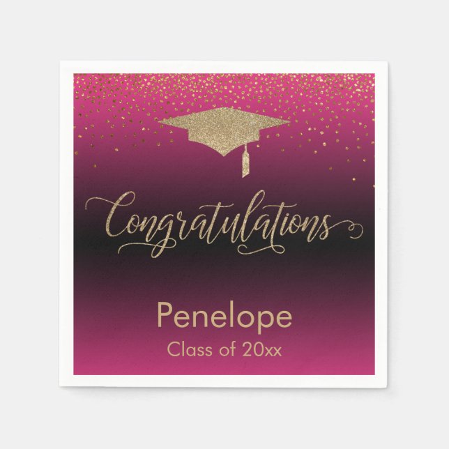 Congratulations Gold Confetti Graduation Hot Pink Napkin (Front)