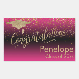 Congratulations Gold Confetti Graduation Hot Pink Rectangular Sticker