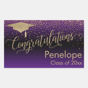 Congratulations Gold Confetti Graduation Purple Rectangular Sticker