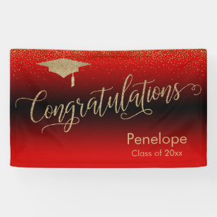 Congratulations Gold Confetti Graduation Red Banner