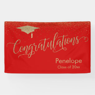Congratulations Gold Confetti Graduation Red Banner