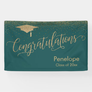 Congratulations Gold Confetti Graduation Teal Banner
