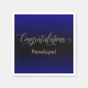 Congratulations Gold Glitter Blue Black Ombre Napkin