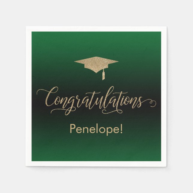 Congratulations Gold Glitter Green and Black Ombre Napkin (Front)