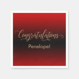 Congratulations Gold Glitter Red and Black Ombre Napkin