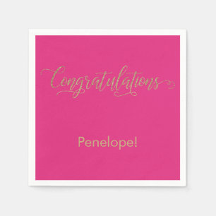 Congratulations Gold Glitter Typography Hot Pink Napkin