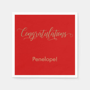 Congratulations Gold Glitter Typography, Red Napkin