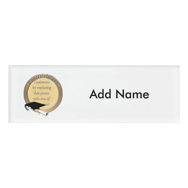 'Congratulations' Gold Graduation Photo Frame Name Tag (Front)
