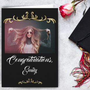 Congratulations Gold Ornaments Photo Graduation Card
