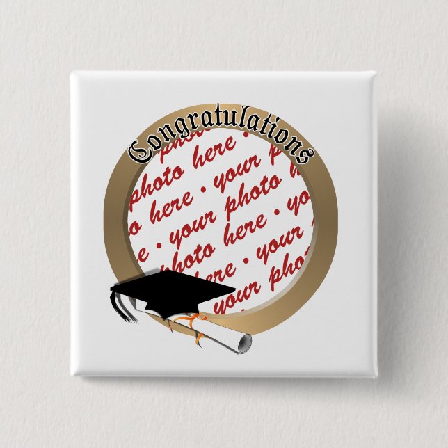 'Congratulations' Gold Photo Frame 15 Cm Square Badge (Front)