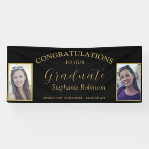 Congratulations Gold Script 2 Photo Graduation Banner