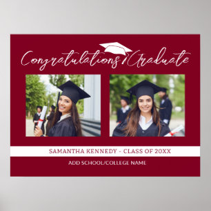  Congratulations Grad 2025 Burgundy & White Photo Poster