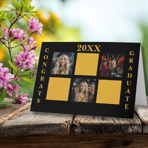 Congratulations Grad 3 Photo Collage Black Funny Card