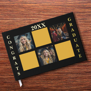 Congratulations Grad 3 Photo Collage Black Funny  Guest Book