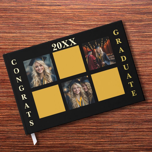 Congratulations Grad 3 Photo Collage Black Funny  Guest Book (Creator Uploaded)