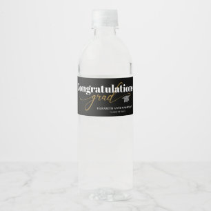 Congratulations Grad Black and Gold Script Water B Bottle Label