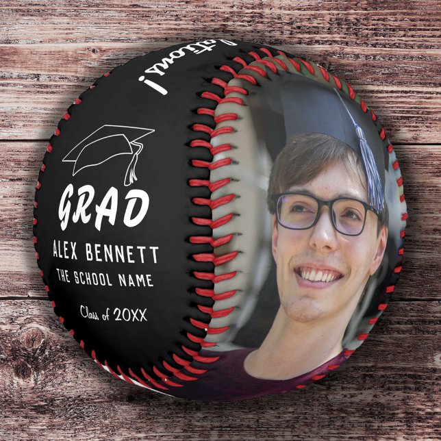 Congratulations Grad Black Graduation Cap 2 Photo Baseball (Creator Uploaded)