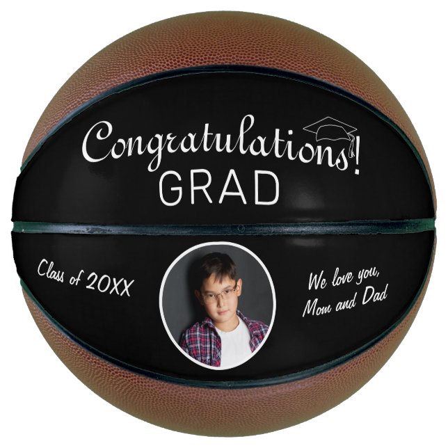 Congratulations Grad Black Graduation Photo  Basketball (Front)