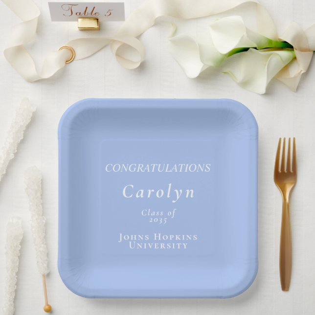 Congratulations Grad Blue White Graduation  Paper Plate (Wedding)